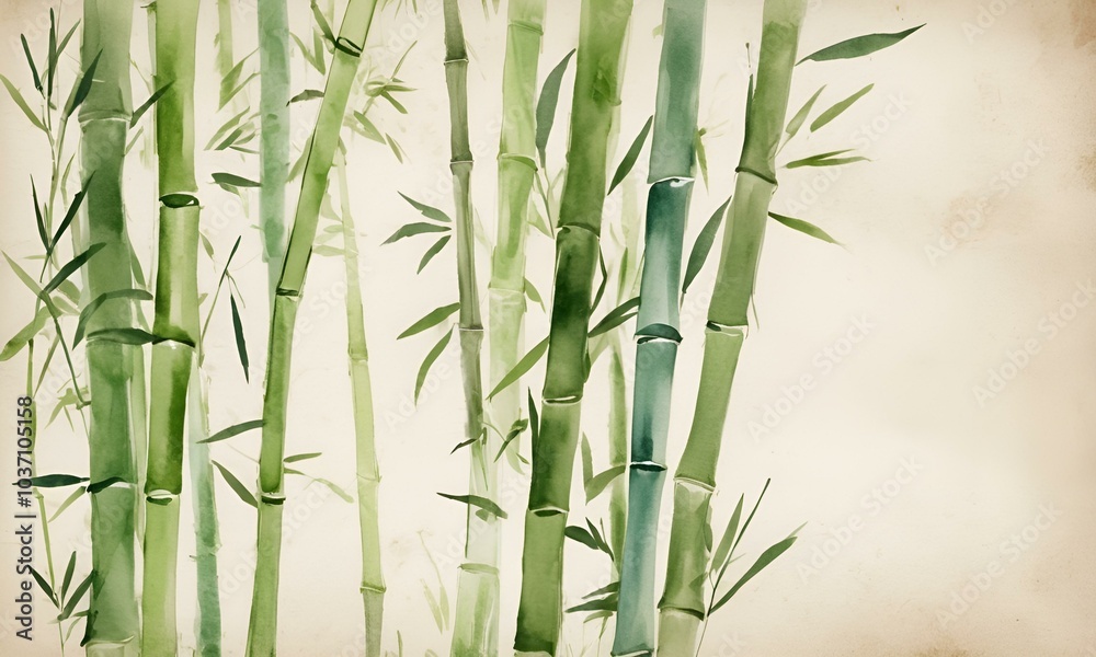 Naklejka premium Watercolor bamboo background, green tones, perfect for eco-friendly thank you cards and nature-themed designs