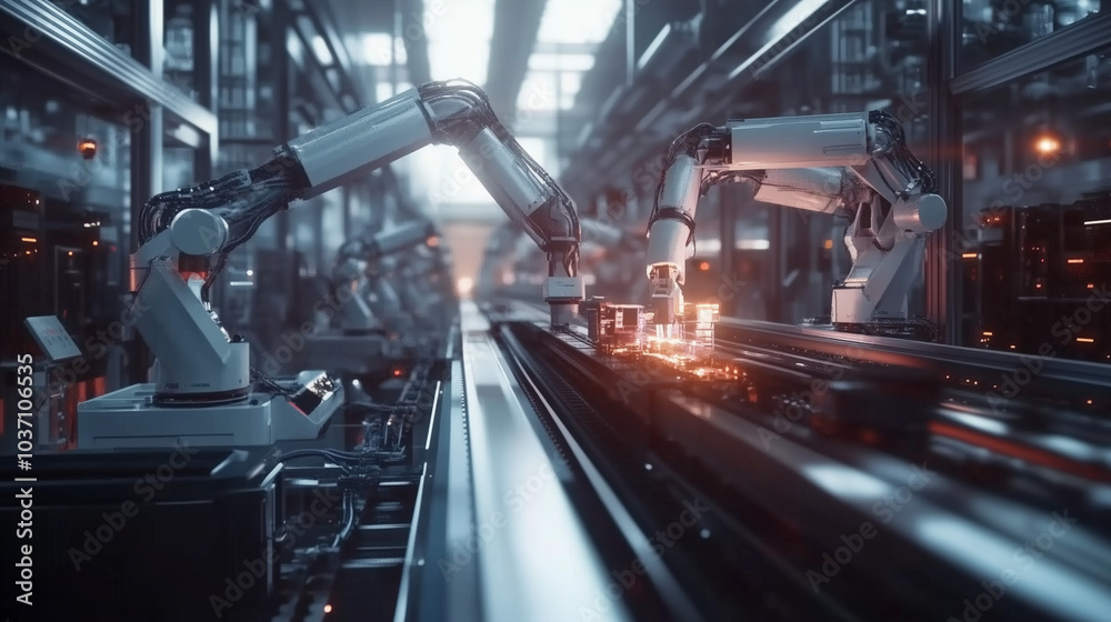 Industry 40 factory with industrial engineer working alongside automation robot arms intelligent
manufacturing concept 3d rendering, Ai Industry 40 factory with industrial engineer working alongside automation robot arms intelligent
manufacturing concept 3d rendering, Ai