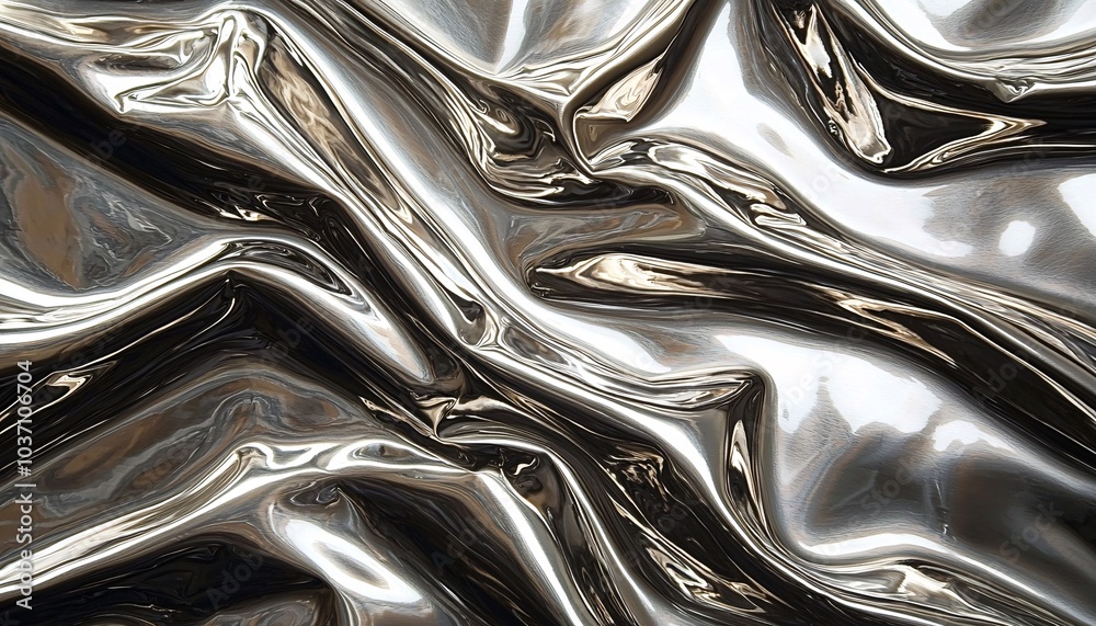 Dynamic Flow Patterns: Abstract Metallic Sheet with Captivating Light Reflections Dynamic Flow Patterns: Abstract Metallic Sheet with Captivating Light Reflections