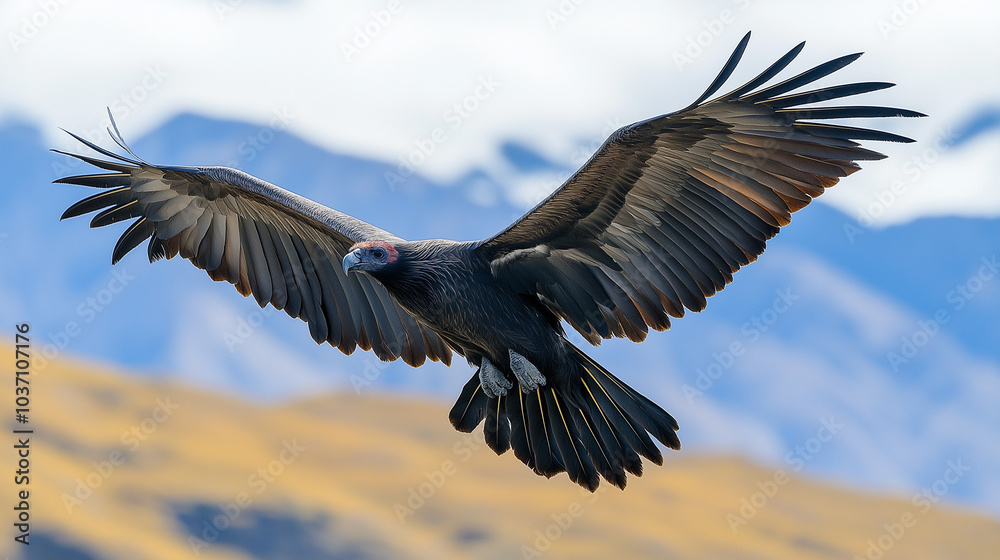 An Andean Condor Soaring High Above the Mountains with a Massive Wingspan An Andean Condor Soaring High Above the Mountains with a Massive Wingspan