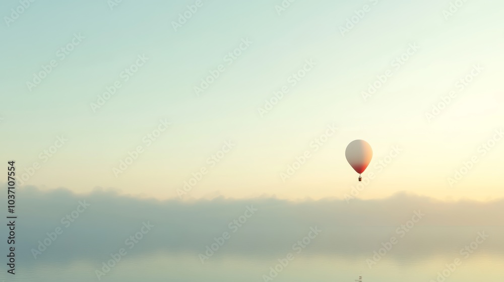 Serene Hot Air Balloon Over Tranquil Waters at Sunset Serene Hot Air Balloon Over Tranquil Waters at Sunset