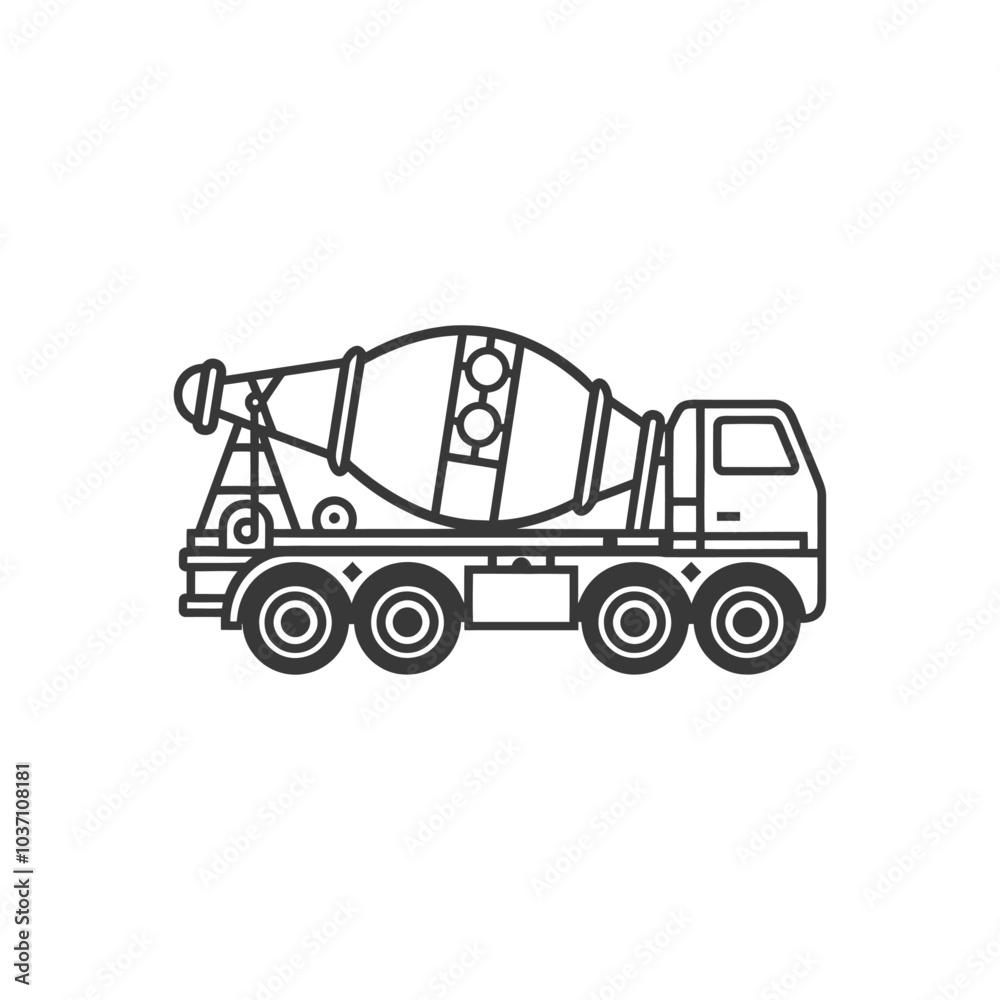 Line Drawing of a Concrete Mixer Truck Line Drawing of a Concrete Mixer Truck