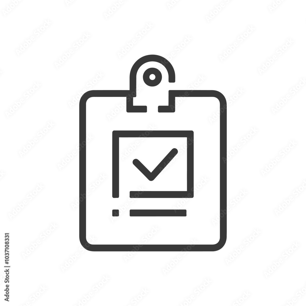 Line drawing of a clipboard with a checkmark inside a square Line drawing of a clipboard with a checkmark inside a square