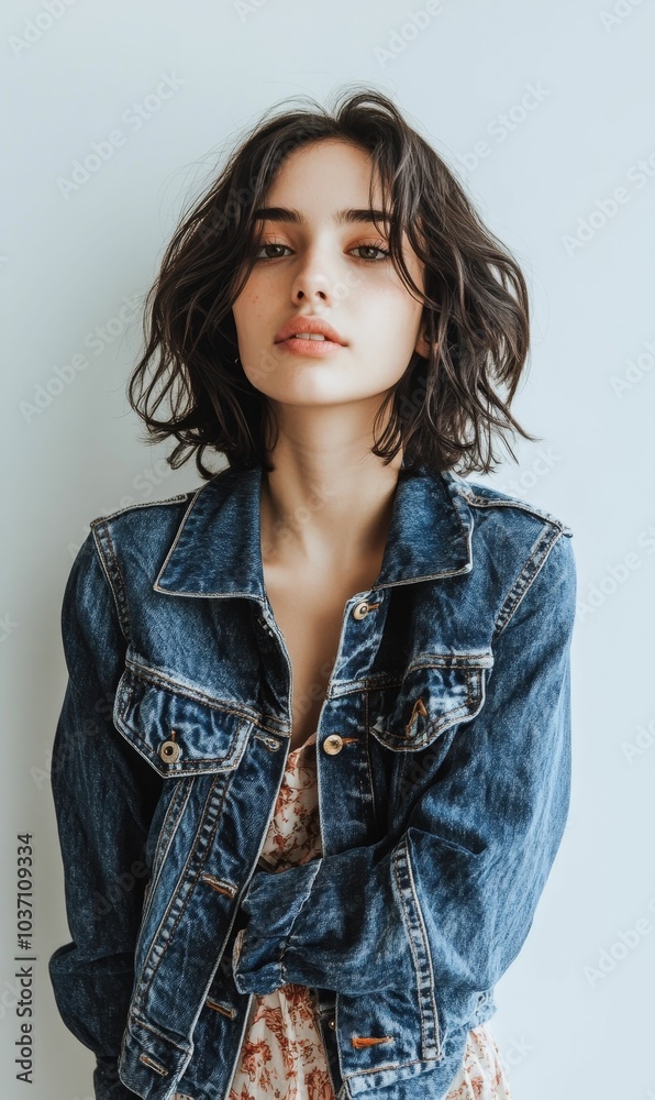 Young woman in a denim jacket. Young woman in a denim jacket.