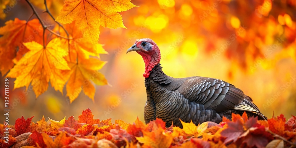 Fototapeta premium Autumn Turkey in Vibrant Foliage - Minimalist Photography for Seasonal Appeal