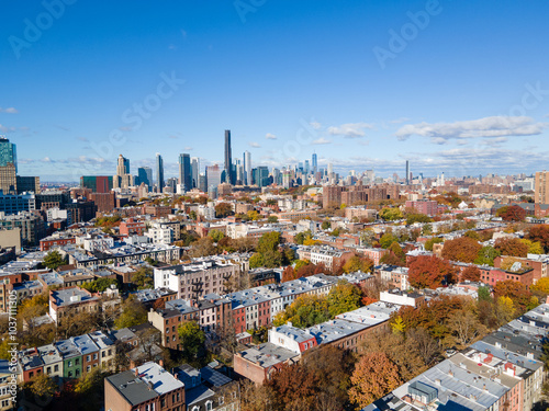 Aerial landscape of Prospect Heights Bedford Brooklyn Skylines during fall in New York City