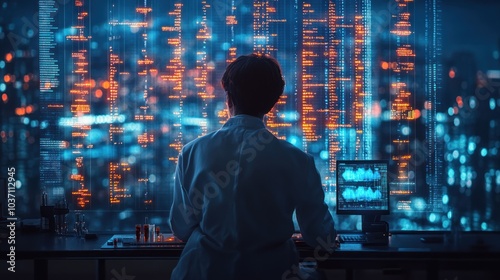 Wallpaper Mural A scientist analyzes data on screens in a high-tech environment with vibrant digital displays. Torontodigital.ca