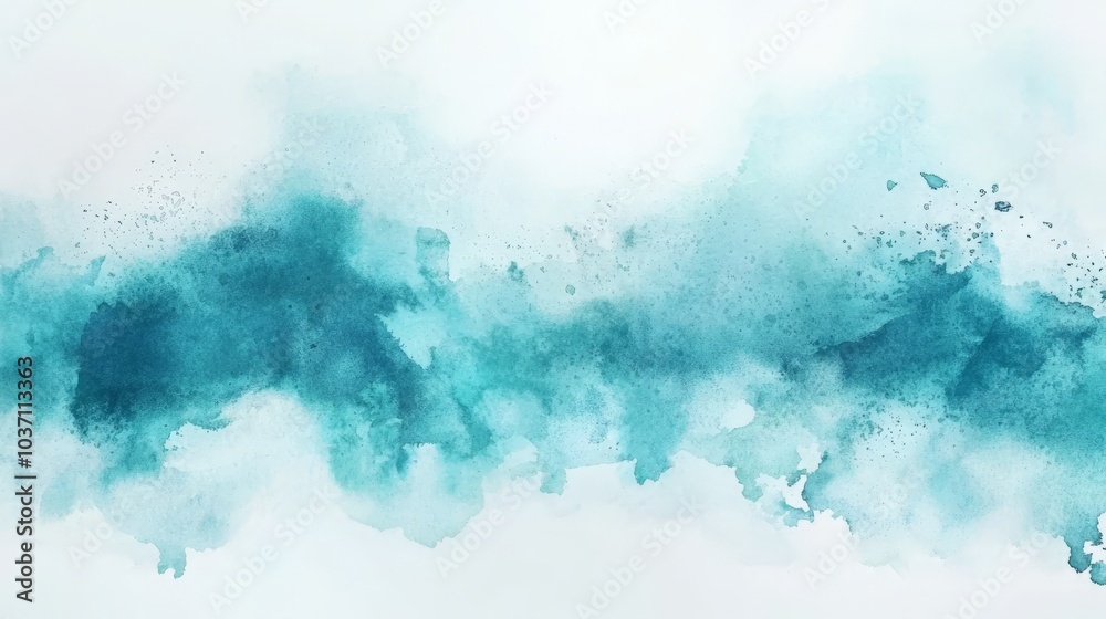 Obraz premium A serene watercolor splash in shades of teal, creating a calming and fluid abstract design.