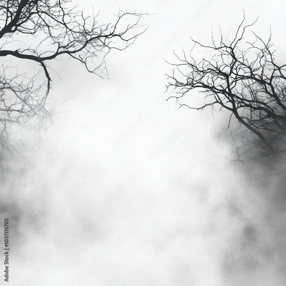 Whispers in the Mist: A haunting and evocative landscape photograph, featuring bare branches reaching out from a shroud of mist, creating an eerie and mysterious atmosphere. Whispers in the Mist: A haunting and evocative landscape photograph, featuring bare branches reaching out from a shroud of mist, creating an eerie and mysterious atmosphere.