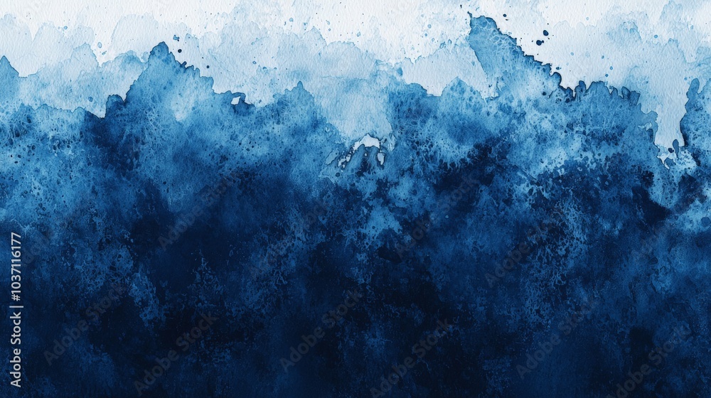 Fototapeta premium A serene watercolor pattern featuring deep blue hues, resembling ocean waves in a tranquil setting.