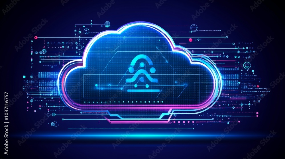 A glowing blue and pink cloud computing icon, symbolizing the power and accessibility of cloud computing. A glowing blue and pink cloud computing icon, symbolizing the power and accessibility of cloud computing.