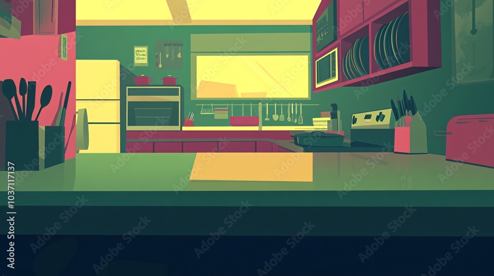 A kitchen countertop with a yellow paper on it. A kitchen countertop with a yellow paper on it.