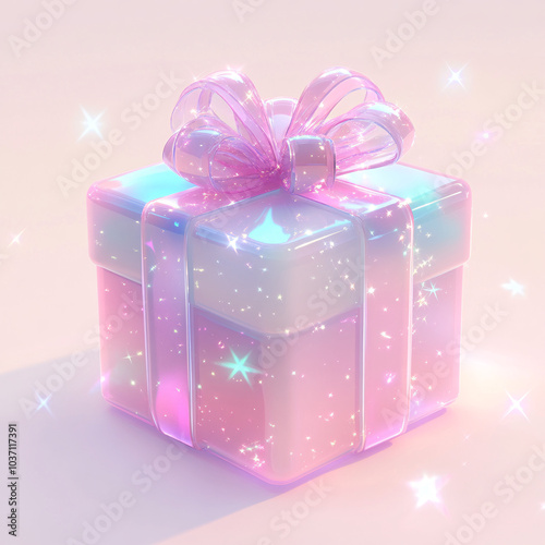 Sparkling Pastel Gift Box with Glittering Bow, Perfect for Celebratory and Festive Projects, Birthday, or Holiday-Themed Designs photo