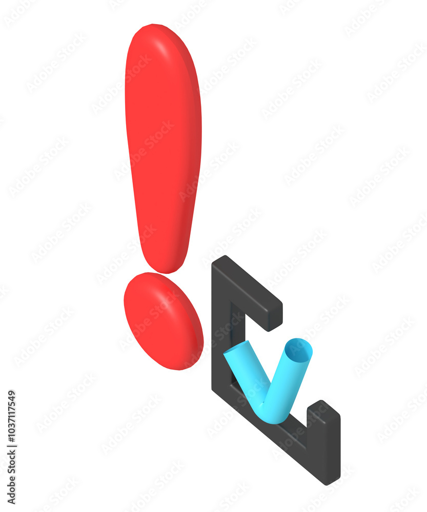 3D Warning Sign with Checkmark Illustration 3D Warning Sign with Checkmark Illustration