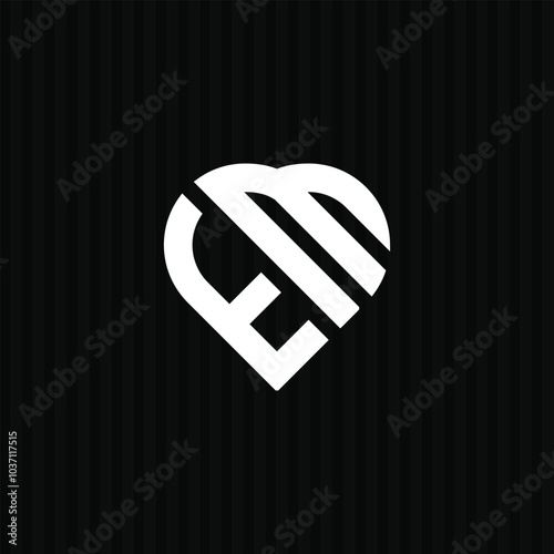 Heart Shape Vector Logo Design for Initial Letter EM