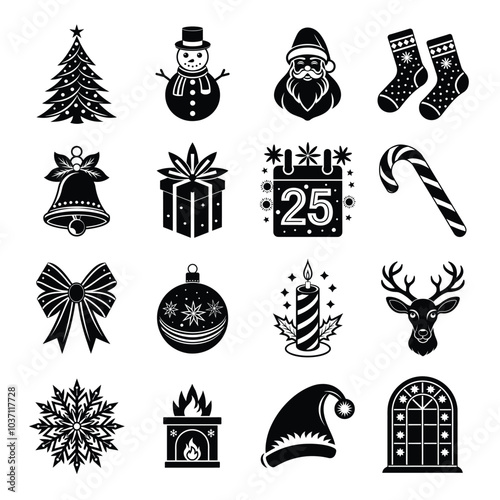 Set of 16  chrismas elements vector icon