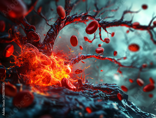 Dynamic Visualization of Red Blood Cells and Vascular Structures, Perfect for Medical, Biological, and Healthcare-Related Designs and Scientific Illustrations photo