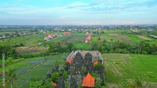 Giriya Dalem Mandhara Giri - Temple construction. Flying above construction site of the Temple in Bali photo