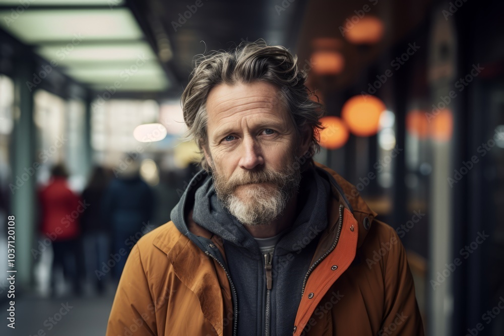Portrait of a middle-aged man with a beard in the city. Portrait of a middle-aged man with a beard in the city.