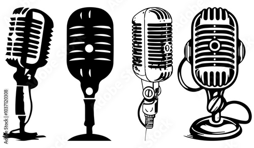 silhouette of old microphones