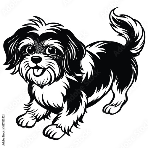 Fetching a ball Shih Tzu dog vector illustration