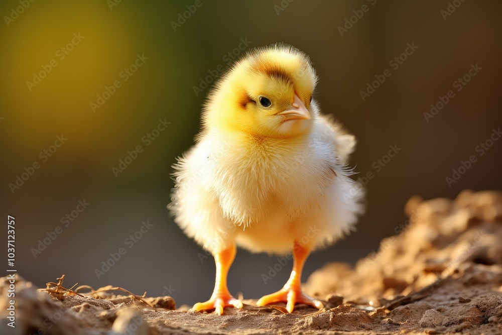 A small charming baby chicken is exploring its surroundings with bright eyes and soft feathers embodying the joy of nature in a sunlit garden A small charming baby chicken is exploring its surroundings with bright eyes and soft feathers embodying the joy of nature in a sunlit garden