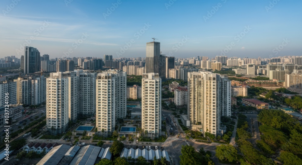 Urban Landscape With Skyscrapers and Lush Greenery Urban Landscape With Skyscrapers and Lush Greenery