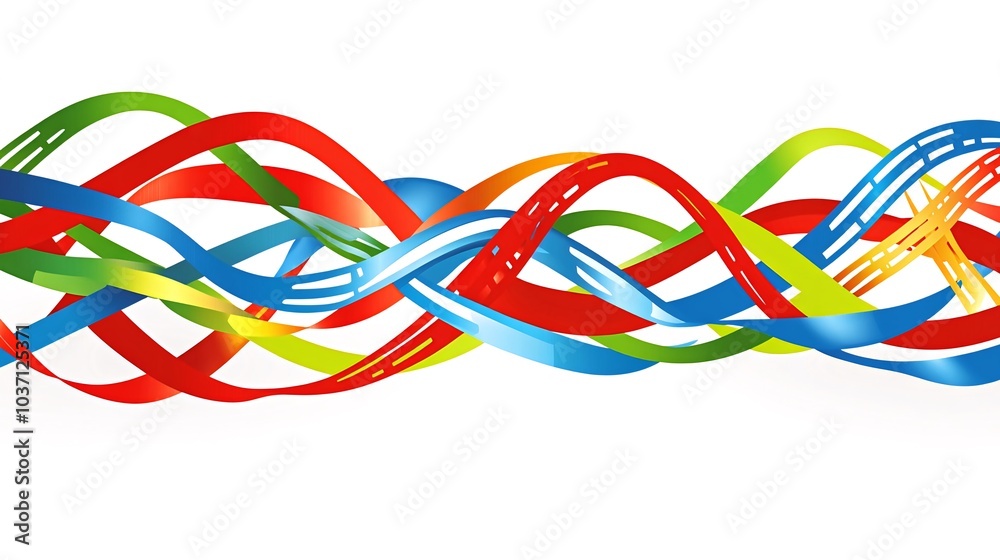 Abstract colorful ribbons intertwined on white background. Abstract colorful ribbons intertwined on white background.
