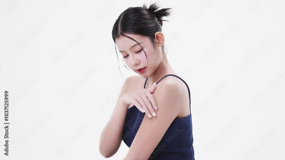 Slow motion of beautiful young Asian girl with k-beauty make up style on isolated white background. Healthy and fresh skin woman footage for cosmetic, skin care commercial advertising. Slow motion of beautiful young Asian girl with k-beauty make up style on isolated white background. Healthy and fresh skin woman footage for cosmetic, skin care commercial advertising.