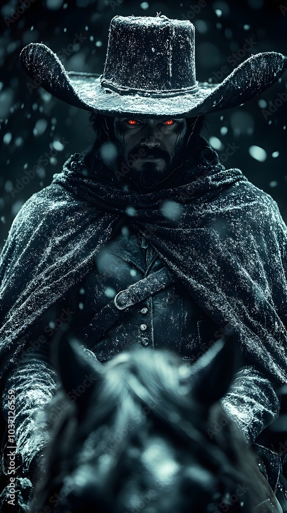 Mysterious Figure in Snowy Landscape with Red Eyes Mysterious Figure in Snowy Landscape with Red Eyes