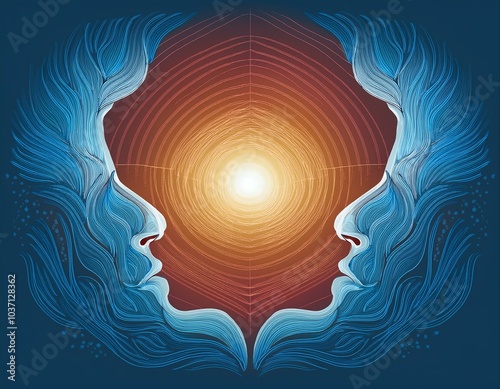 fond ou logo pour soins énergétique en ia visage et soleil
