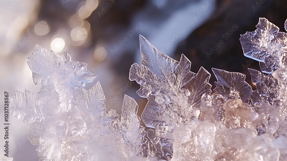 Close-up of Delicate Ice Crystals with a Blurred Background Close-up of Delicate Ice Crystals with a Blurred Background