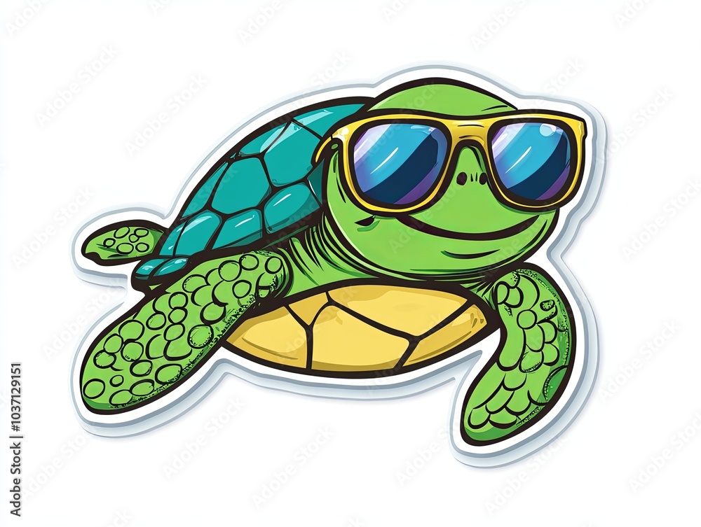 Fototapeta premium A cartoon turtle with sunglasses.
