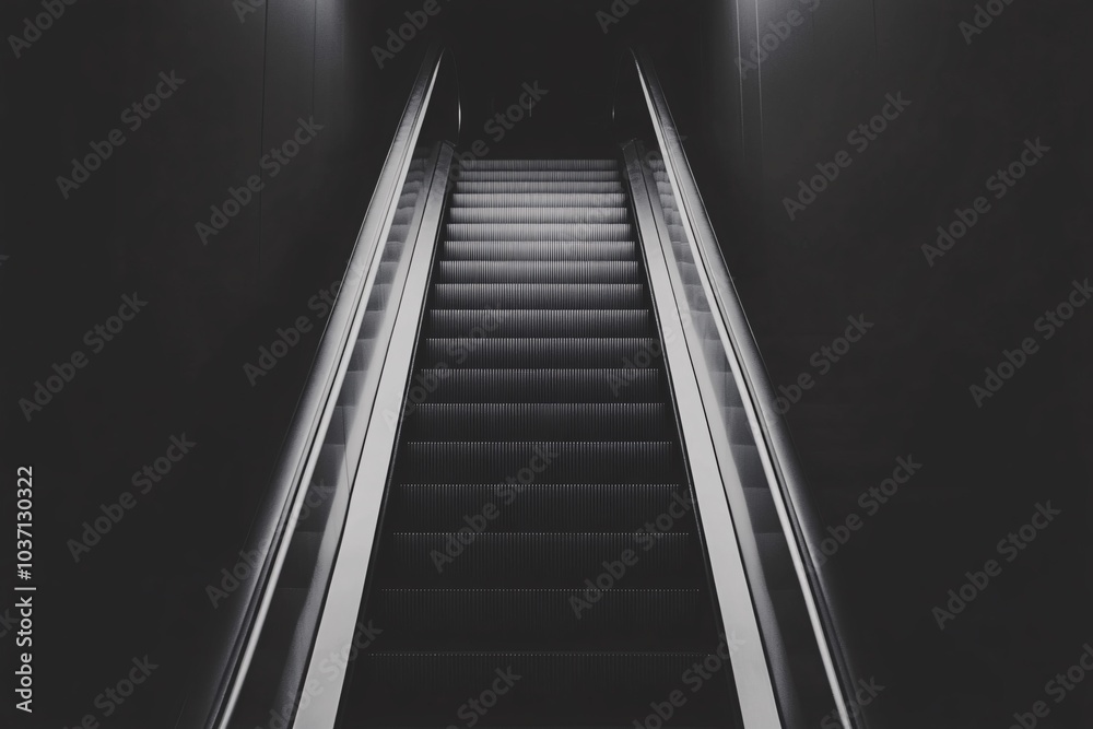 Empty Escalator in Black and White Modern Architecture Minimalism Interior Design Empty Escalator in Black and White Modern Architecture Minimalism Interior Design