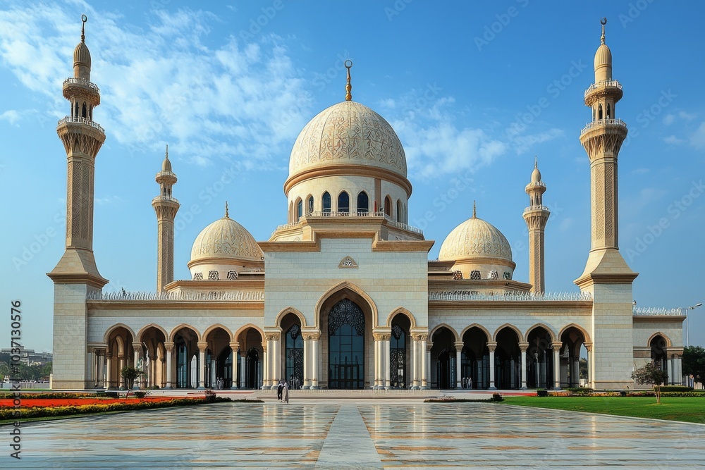 Obraz premium Beautiful mosque as a place of worship for Muslims created with Generative AI