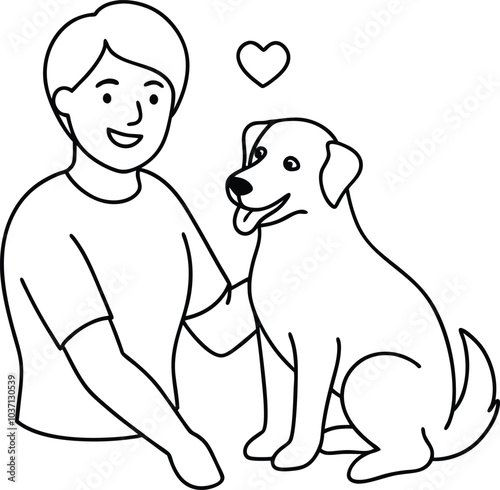 continuous line drawing of happy pet lover with dog vector design illustration on white background