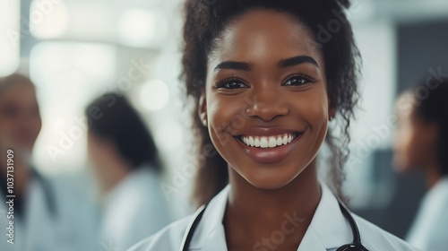 Smiling Female Doctor in Hospital Setting AI Generated