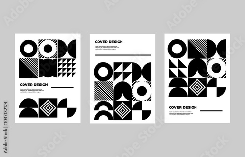 trendy minimal black and white shape geometric compositions Bauhaus style for poster brochure