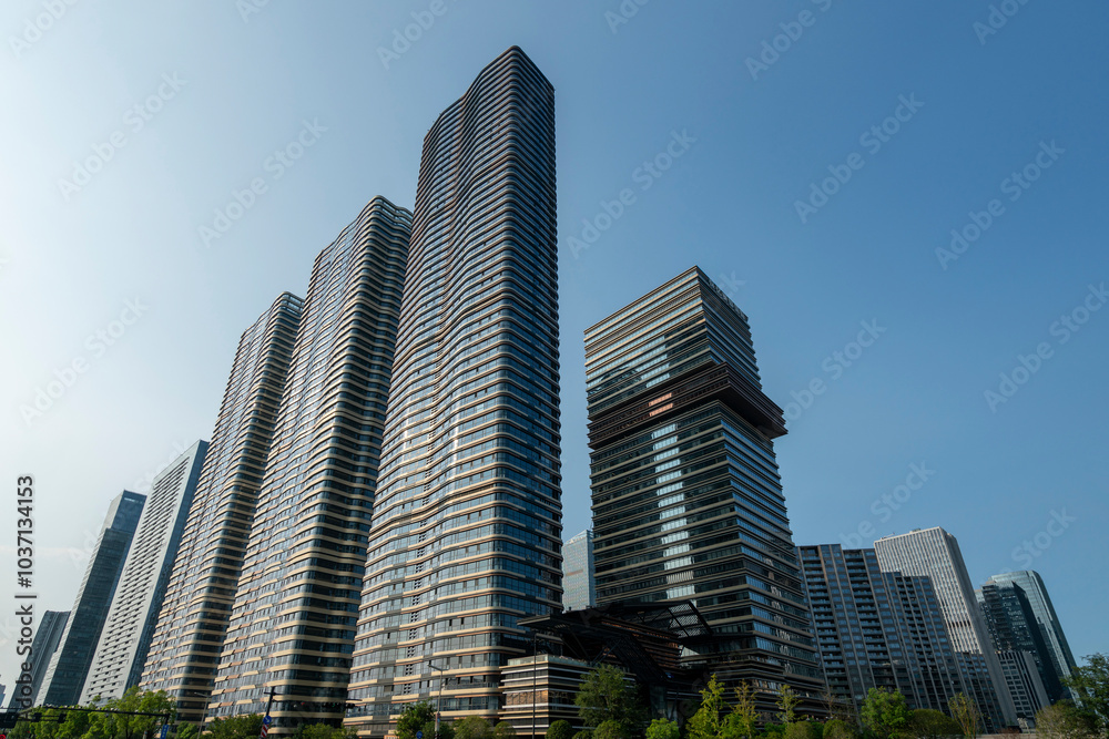 Modern office building glass windows Modern office building glass windows