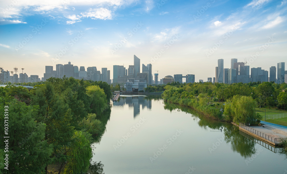 Park forests and the skyline of Hangzhou, China Park forests and the skyline of Hangzhou, China