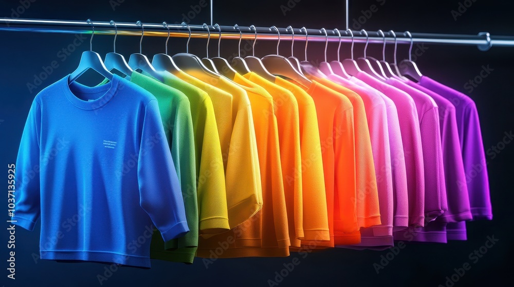 Fototapeta premium Busy department store interior, shoppers picking clothes, vibrant lights and colors,
