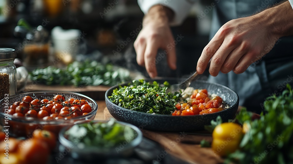 Person in a modern dining area preparing a detox meal with a focus on calorie control and health Person in a modern dining area preparing a detox meal with a focus on calorie control and health