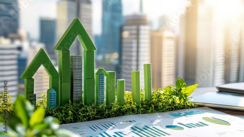 A city council meeting focused on developing a green economy, with charts and discussions on sustainable growth