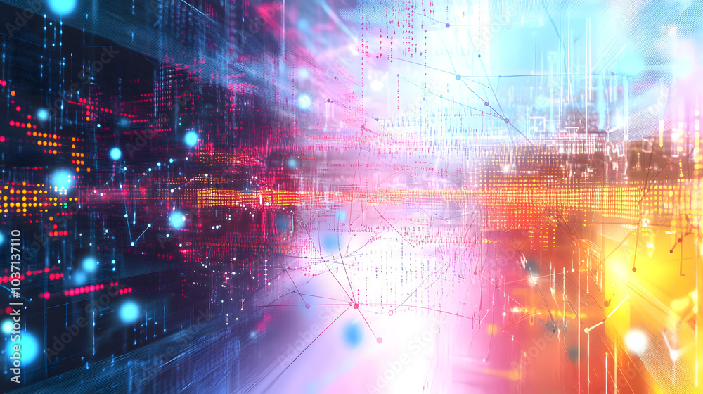Abstract digital data visualization with binary code and network connections. 3D Rendering Abstract digital data visualization with binary code and network connections. 3D Rendering