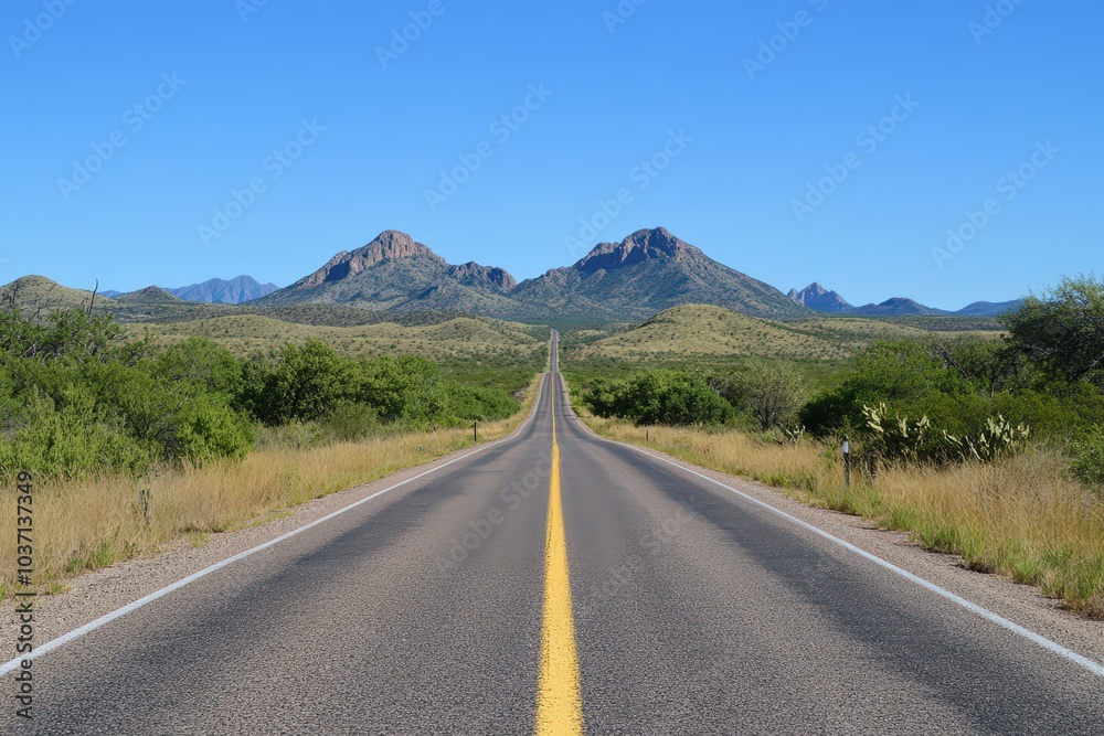 Empty road leading towards mountains on a bright day. Empty road leading towards mountains on a bright day.