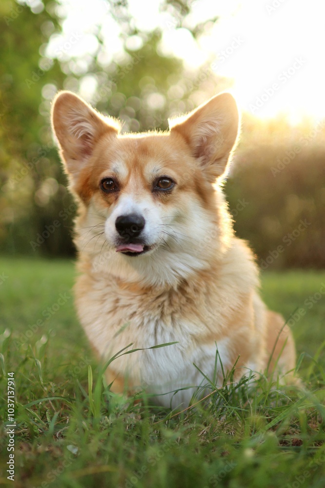 cute welsh corgi enjoying a walk in the park at sunset cute welsh corgi enjoying a walk in the park at sunset
