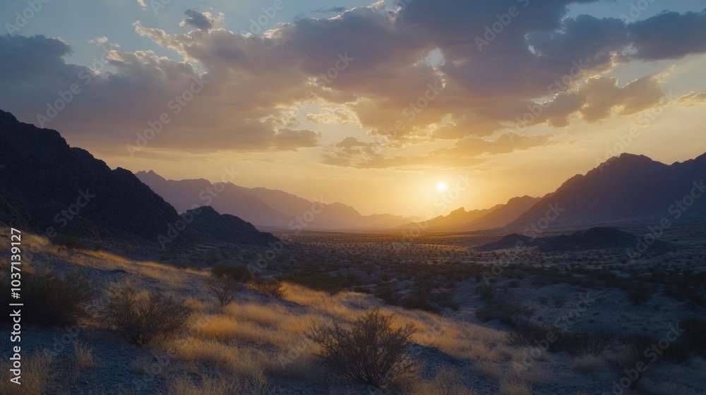 Fototapeta premium Golden Sunset Over Mountain Range