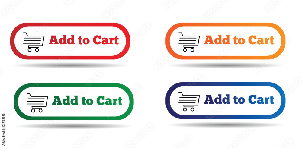 Add to Cart Button with Shadow Different Colors Set. Buying and selling goods online concept vector Add to Cart Button with Shadow Different Colors Set. Buying and selling goods online concept vector
