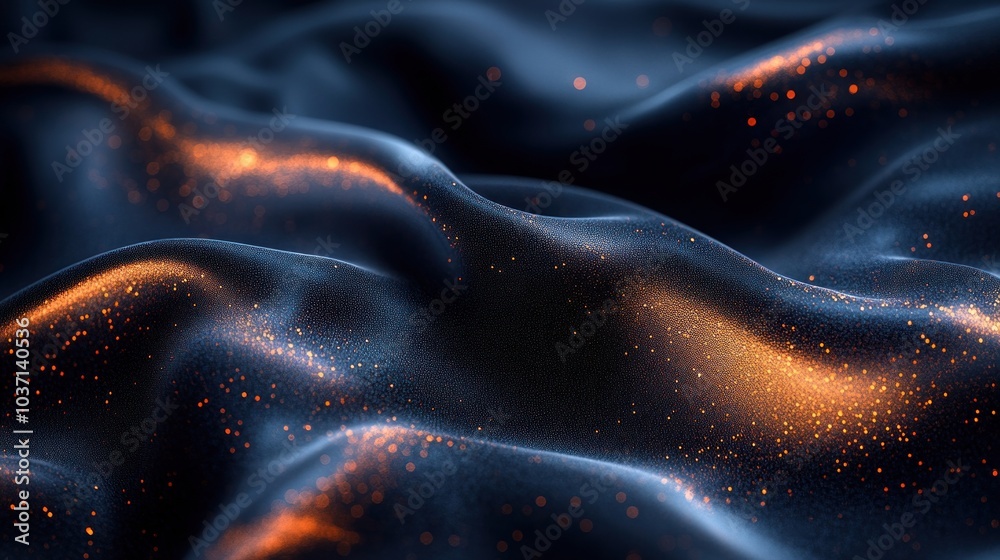 A close-up of flowing fabric with a shimmering texture and specks of light. A close-up of flowing fabric with a shimmering texture and specks of light.
