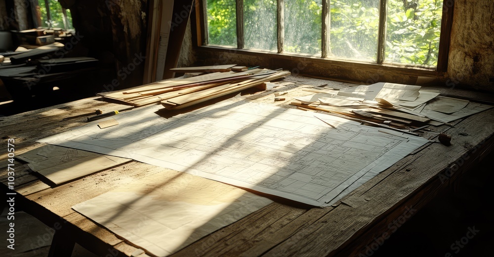 Architectural Blueprints. AI generated illustration.